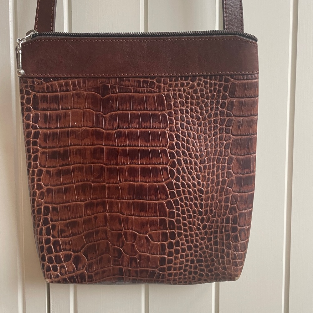 Brown Croc Embossed Crossbody Bag